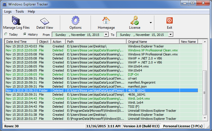 Screenshot of Windows Explorer Tracker 1.00