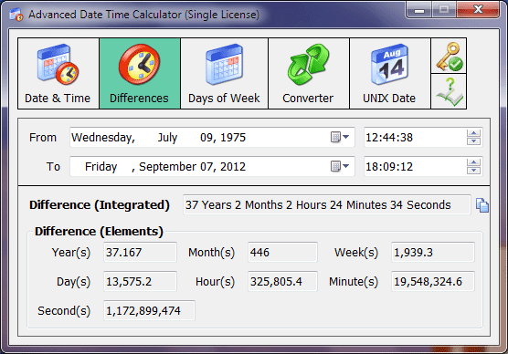 Days Between Dates calculator Interface
