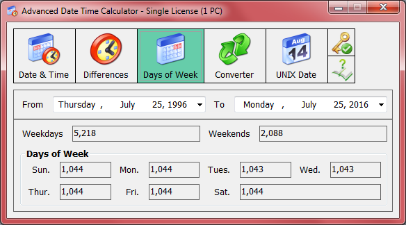 calculate how many workdays between two dates