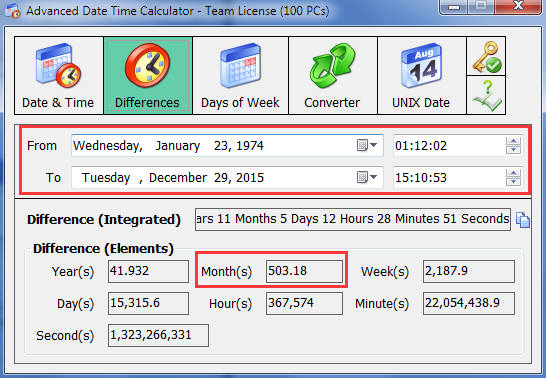 Months Differences Interface