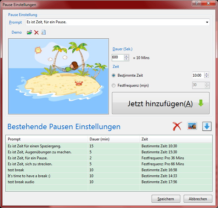 Schnittstelle für Unterbrechungseinstellungen Schnittstelle für Unterbrechungseinstellungen