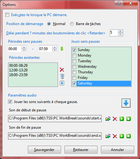 Interface d'options Interface d'options
