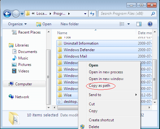 Copy as Path in File Explorer