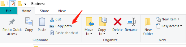'Copy path' button