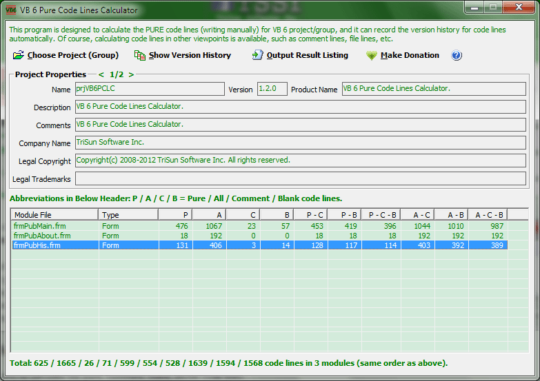 VB 6 Pure Code Lines Calculator screenshot