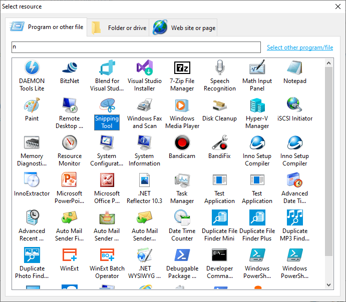 Select program or other file