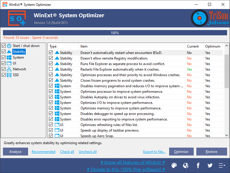 WinExt System Optimizer 1.0 Main