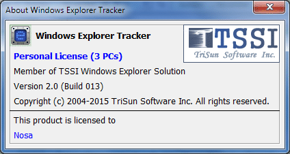 l'interface à propos de Windows Explorer Tracker.
